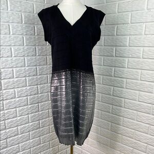 NICKI MINAJ SWEATER DRESS SHORT SLEEVE V NECK RIBBED METALLIC SILVER JR SIZE XL